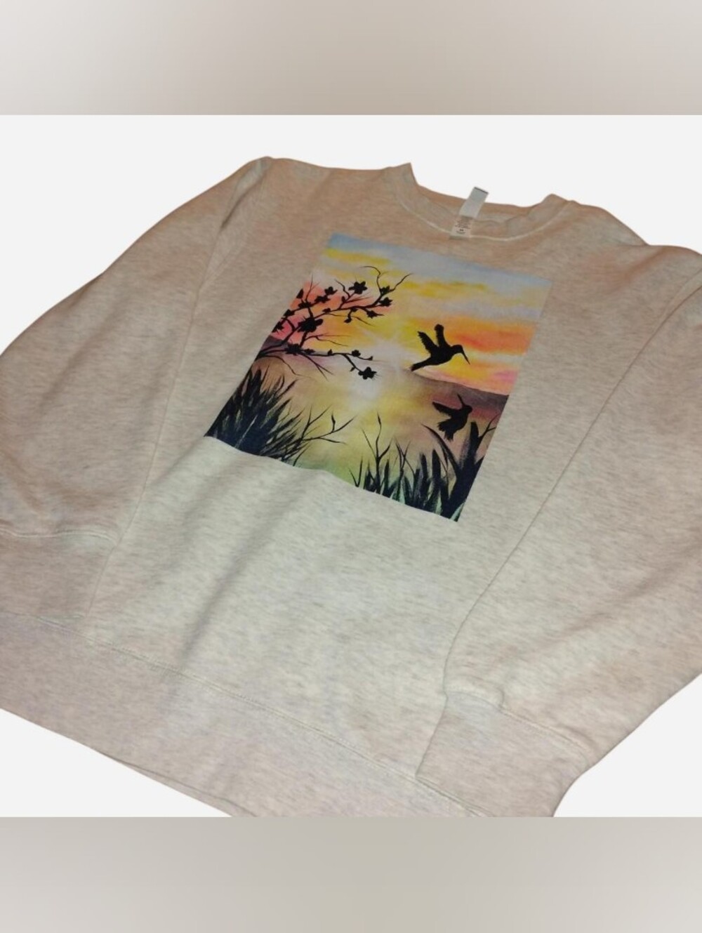 Lane Seven Hummingbird Sunset Graphic Crewneck Sweatshirt Ash Gray Medium